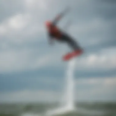 A group of kiteboarders enjoying a windy day on the lake