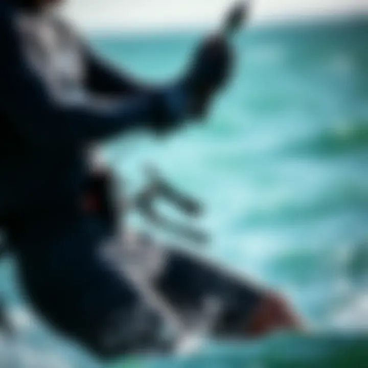 Functionality of the Sup Waist Leash in Action A kiteboarder demonstrating the functionality and secure fit of a sup waist leash during a session