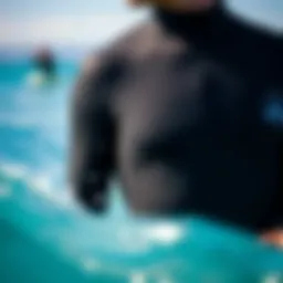 Detailed view of a 6/4 wetsuit showcasing its unique design