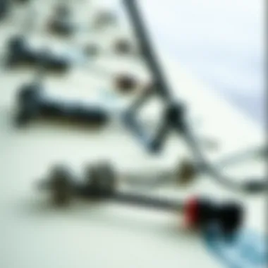 A detailed view of the components of a foil surfboard