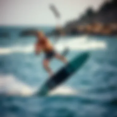 A kiteboarder performing a trick using a foil surfboard