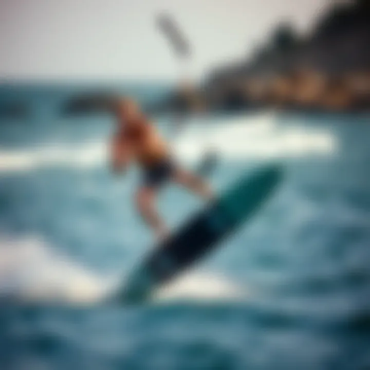 A kiteboarder performing a trick using a foil surfboard