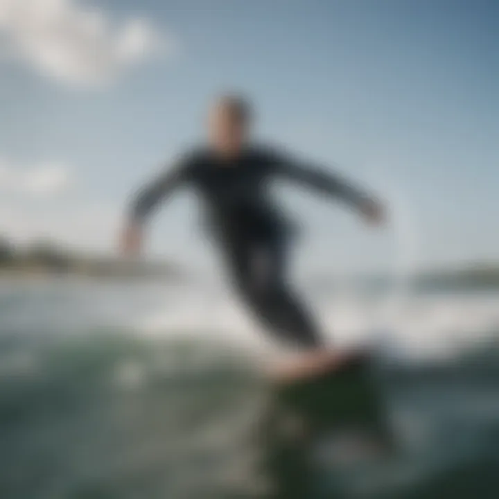 Kiteboarder navigating through varying water conditions