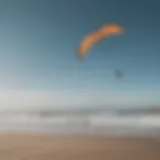 Dynamic kite soaring high above the shoreline