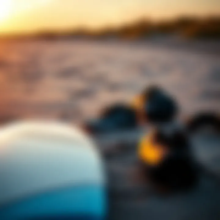 Kiteboarding Preparation at Falmouth Beach Kiteboarding gear laid out on the beach at sunset