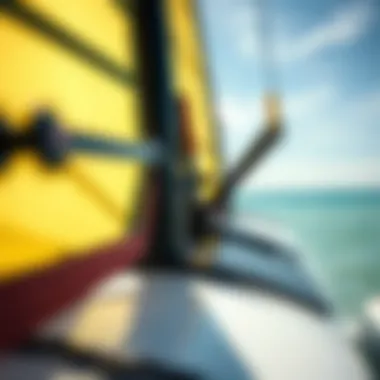 A close-up view of essential wingfoiling equipment, including the wing, board, and foil.