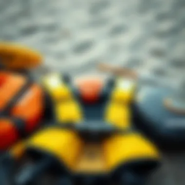 Safety gear laid out for kitesurfing