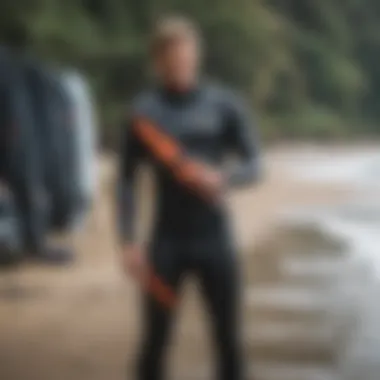 Kiteboarder inspecting wetsuit after drying