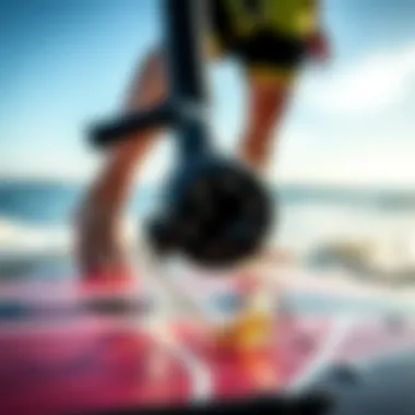 Sup Inflator Adapter connected to a kite pump during inflation