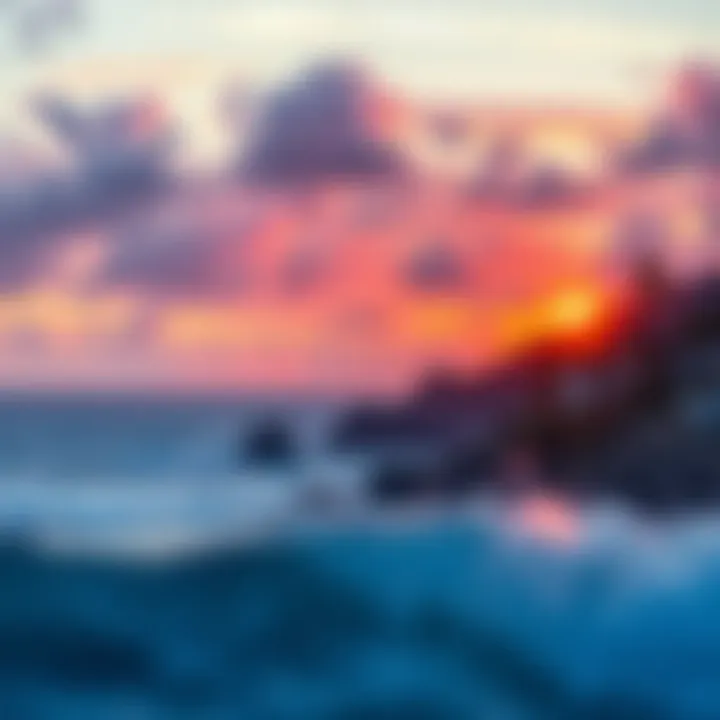 A scenic view of St. Barthélemy's coastline under a vibrant sunset