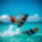 Vibrant kiteboarding scene with bright blue skies