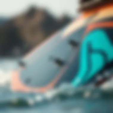 Intricate Design of Wakefoil Boards Close-up view of a wakefoil board showcasing its intricate design and features