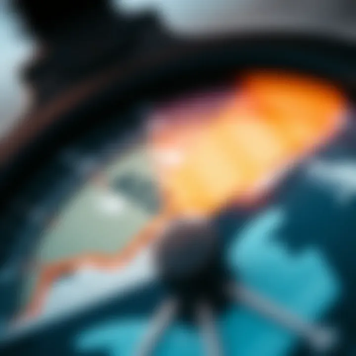 Close-up of a weather forecast tool displaying wind speeds and directions