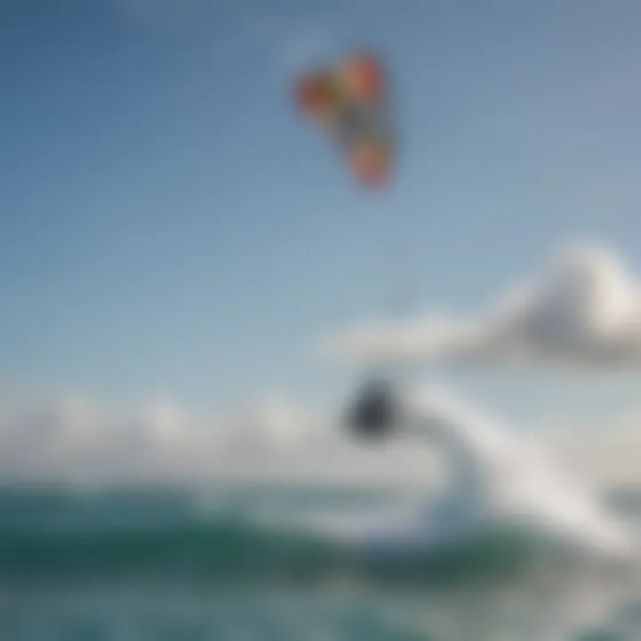 A kiteboarding scene showcasing a vibrant sky and sea conditions.