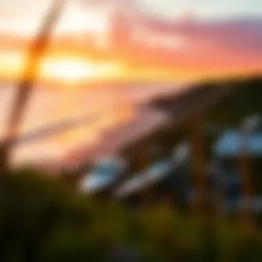 A scenic view of Jekyll Island's coastline during a vibrant sunset
