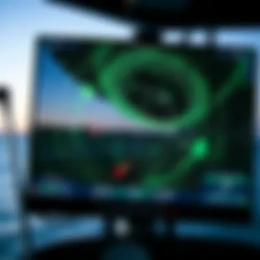 Weather radar screen displaying wind patterns over Lake Texoma