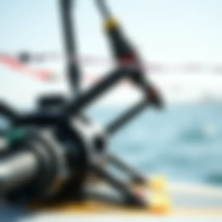 Close-up of wind foil equipment and setup