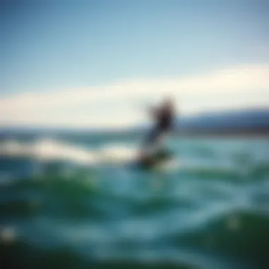 Kiteboarder navigating wind currents on a vibrant Colorado lake