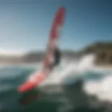 A serene coastal scene showcasing wing surfing activity