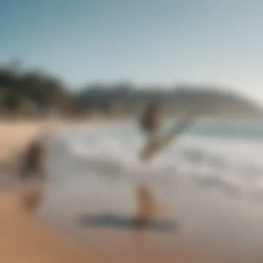 A group of riders sharing tips on a beach post-lesson