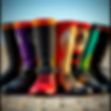 Variety of Kitesurfing Booties Types A selection of different types of kitesurfing booties displayed together