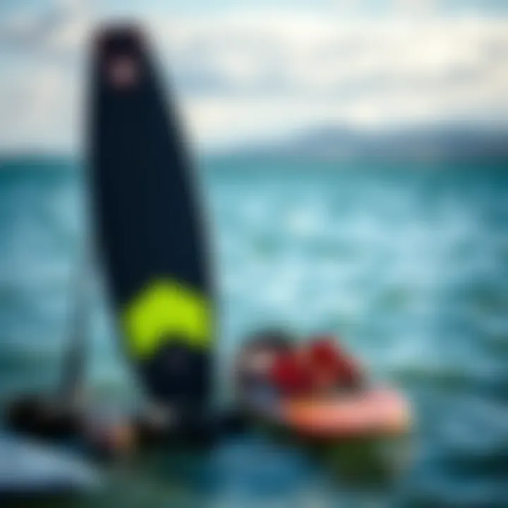 Safety Essentials for Foiling Safety gear essentials for wake foil boarding alongside a board and foil setup