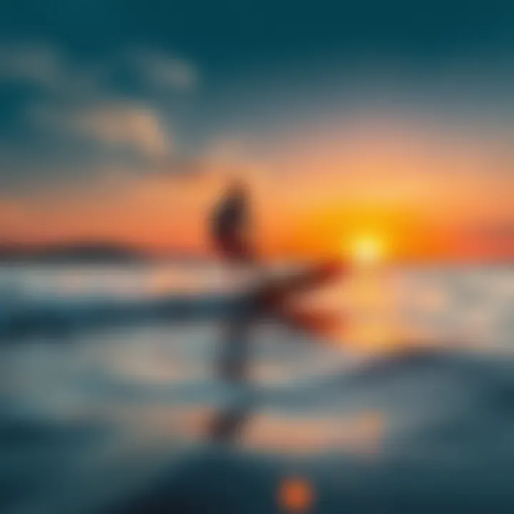 Gliding into the Sunset A wake foil board gliding over the water with a beautiful sunset in the background