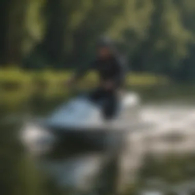 Dynamic action shot of a rider effortlessly gliding above the water on the Waydoo e-foil.