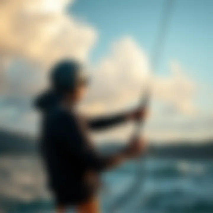 Kiteboarder checking wind conditions