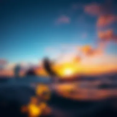 Kiteboarder enjoying a vibrant sunset while wearing a wet suit