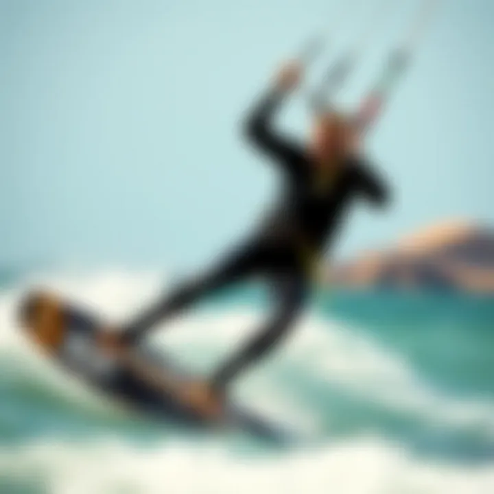 A kiteboarder demonstrating the fit and flexibility of a wetsuit while riding