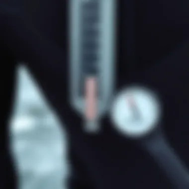 Close-up of wetsuit thickness measurement