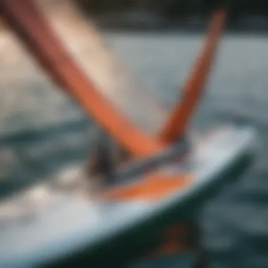 Close-up of the wing and board equipment used in wing foiling