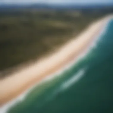 Aerial view of a scenic kiteboarding location with optimal wind conditions